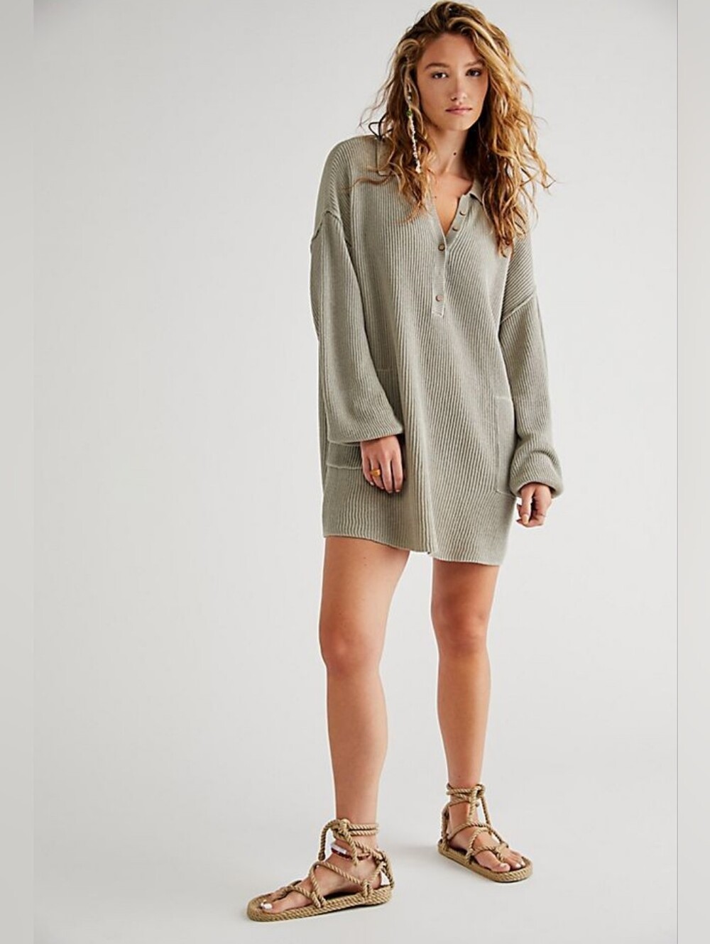 Free People Beach Sweater Picnic Mini Dress In Kelly Green